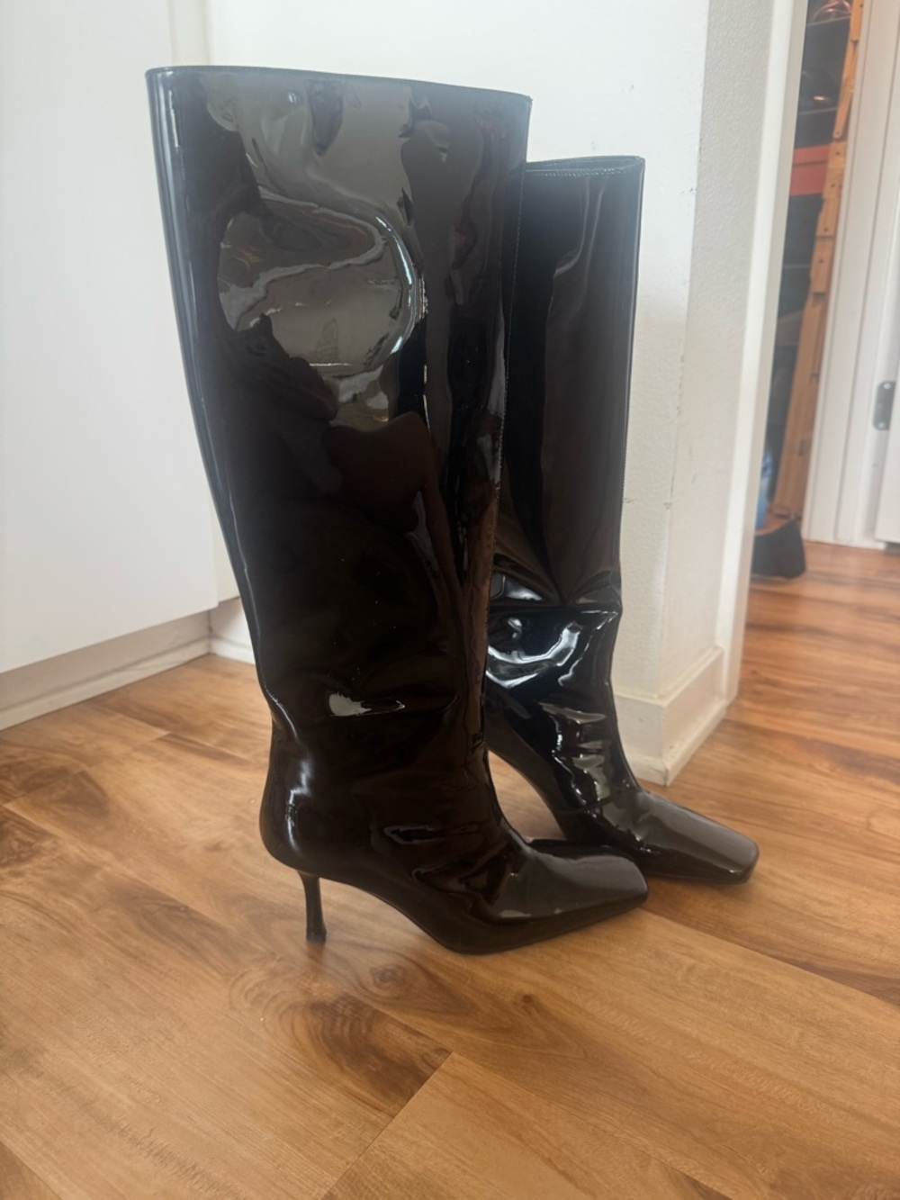 Tony Bianco Black Patent Knee-High Stiletto Boots